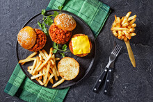 Sloppy Joe Sandwiches With French Fries, Top View