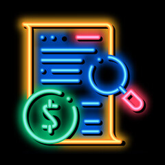 Canvas Print - Money Contract Check neon light sign vector. Glowing bright icon Money Contract Check sign. transparent symbol illustration