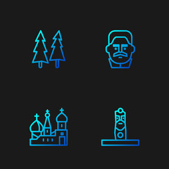 Poster - Set line Slavic pagan idol, Saint Basil's Cathedral, Christmas tree and Joseph Stalin. Gradient color icons. Vector