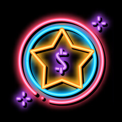 Sticker - Dollar Star Bonus neon light sign vector. Glowing bright icon Dollar Star Bonus sign. transparent symbol illustration