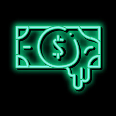 Sticker - Exposing Fake Money neon light sign vector. Glowing bright icon Exposing Fake Money sign. transparent symbol illustration