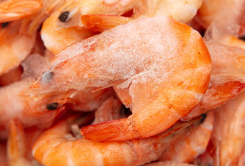 Poster - Frozen red shrimps as background.