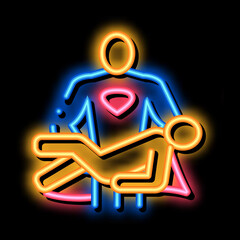 Wall Mural - Hero Holds on Hands Human neon light sign vector. Glowing bright icon Hero Holds on Hands Human sign. transparent symbol illustration