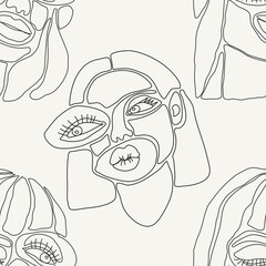 Wall Mural - Seamless pattern of minimalist contemporary portrait woman beauty surreal face