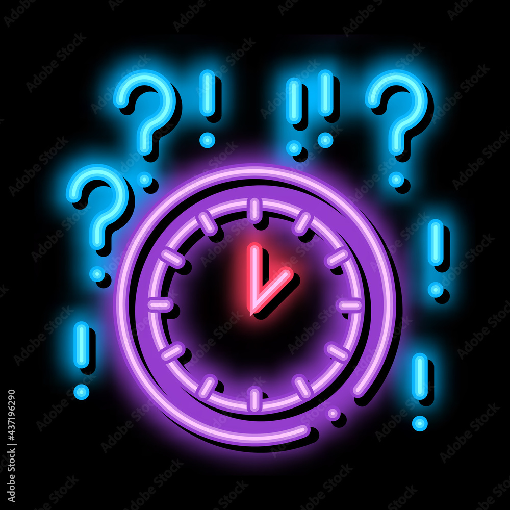 Clock And Question Mark neon light sign vector. Glowing bright icon ...