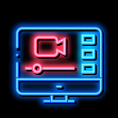 Wall Mural - Video Player On Screen neon light sign vector. Glowing bright icon Video Player On Screen sign. transparent symbol illustration