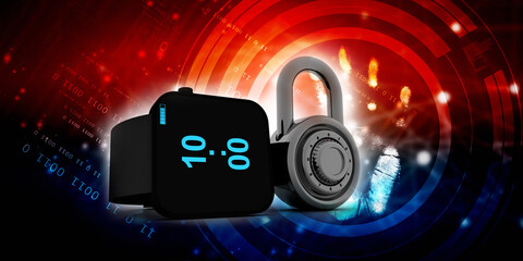 Wall Mural - 3d rendering fitness bracelet smart watch protection lock
