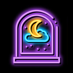 Sticker - Moon, Stars And Cloud neon light sign vector. Glowing bright icon Moon, Stars And Cloud sign. transparent symbol illustration