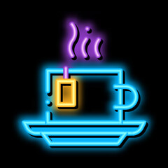 Wall Mural - Hot Tea Drink Cup neon light sign vector. Glowing bright icon Hot Tea Drink Cup sign. transparent symbol illustration