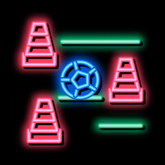 Sticker - Ball And Training Cones neon light sign vector. Glowing bright icon Ball And Training Cones sign. transparent symbol illustration