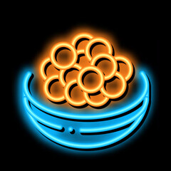 Sticker - Caviar On Tray neon light sign vector. Glowing bright icon Caviar On Tray sign. transparent symbol illustration