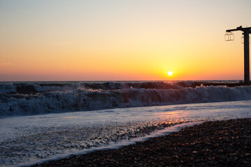 Beautiful view of the panorama and the sea at sunset, summer evening