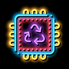 Sticker - Recycle Processor neon light sign vector. Glowing bright icon Recycle Processor sign. transparent symbol illustration