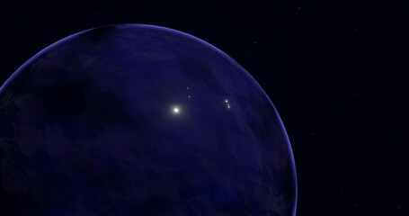 3d render with blue abstract planet on a background of stars