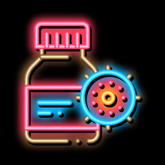 Poster - Drug Bottle Virus neon light sign vector. Glowing bright icon Drug Bottle Virus sign. transparent symbol illustration