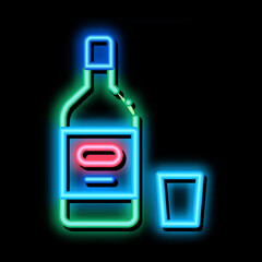 Poster - Alcohol Bottle neon light sign vector. Glowing bright icon Alcohol Bottle sign. transparent symbol illustration