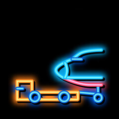 Poster - Plane Tow Truck neon light sign vector. Glowing bright icon Plane Tow Truck sign. transparent symbol illustration