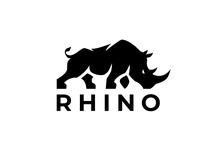 Rhino Logo Template. Endangered African Rhinoceros Silhouette Icon. Horned Animal Symbol. Wild Beast Company Strength Sign. Vector Illustration.