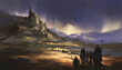 © liuzishan - A legion marching towards the medieval castle, 3D illustration.