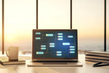 modern computer monitor with abstract programming language, research and development concept. 3d ren