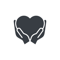 Heart with hand icon. Assistance and support black silhouette symbol. Voluntary sign illustration. Vector isolated on the white background. 