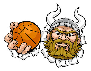 Canvas Print - Viking Basketball Ball Sports Mascot Cartoon