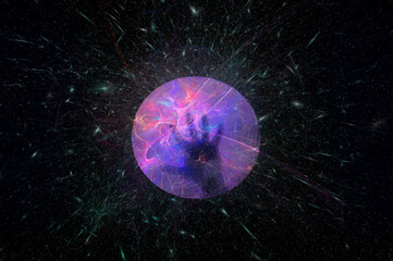 Wall Mural - a science fiction concept of a mans hand, appearing out of a fluctuating energy portal. with stars a