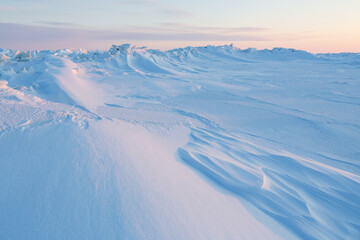 Wall Mural - winter arctic landscape. ice hummocks on the frozen sea in the arctic. cold frosty winter weather. h