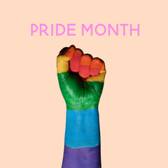 Sticker - rainbow raised fist and text pride month