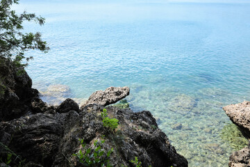 beautiful view of rocky sea coast on sunny summer day