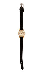 Poster - Vertical shot of a modern black wristwatch on a white background