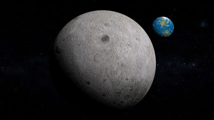 Wall Mural - earth seen from the dark side of the moon 3d illustration