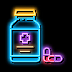 Wall Mural - Pills Bottle neon light sign vector. Glowing bright icon Pills Bottle sign. transparent symbol illustration