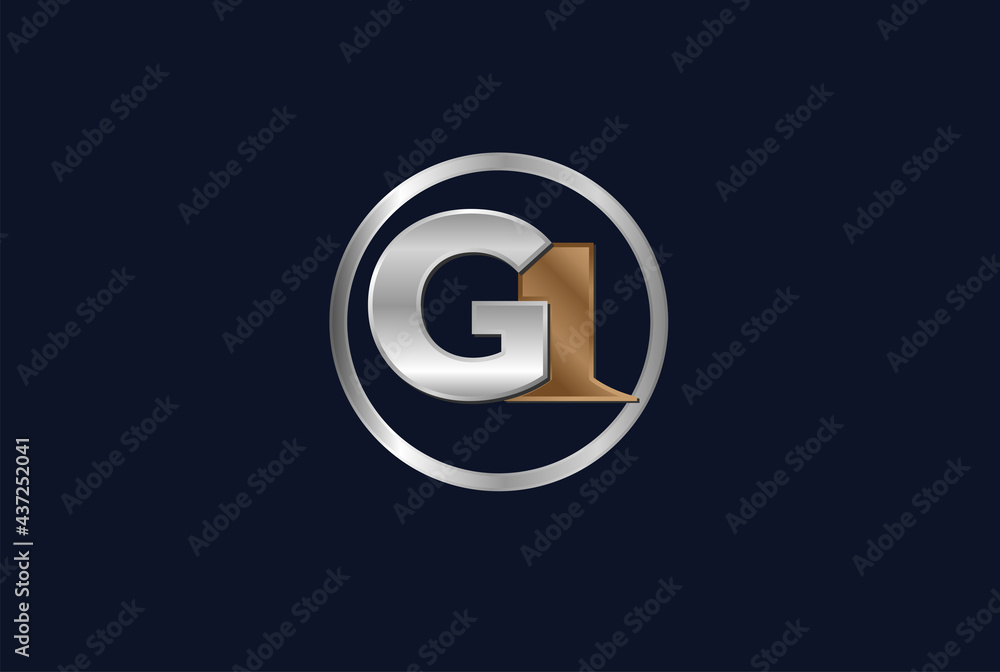 Initial G1 Monogram logo. 3d Gold and silver colour logo, usable for brand and company logos , flat design logo template,vector illustration