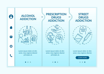Wall Mural - addiction types onboarding vector template. responsive mobile website with icons. web page walkthrou