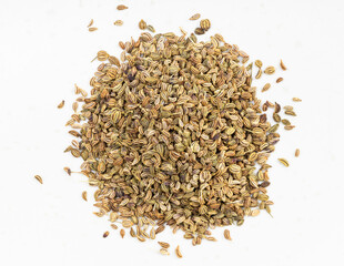 Wall Mural - top view of pile of Ajwain seeds close up on gray