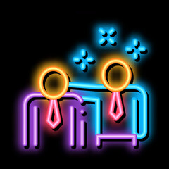 Sticker - Man Pat Shoulder neon light sign vector. Glowing bright icon Man Pat Shoulder sign. transparent symbol illustration