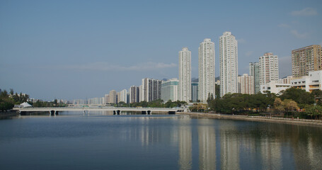 Wall Mural - Shing Mun River Channel and hong kong residential building