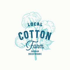 Wall Mural - local cotton farm abstract vector sign, symbol or logo template. hand drawn plant branch with premiu