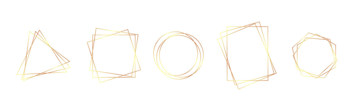 Fototapete - Gold frames collection. Wedding invitation elements. Shiny geometric borders on white background. Modern golden stripes. Luxury design templates. Vector illustration