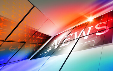 Sticker - 3d Illustration of graphical breaking news background with grid ground