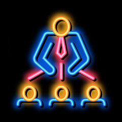 Wall Mural - Man Leadership neon light sign vector. Glowing bright icon Man Leadership isometric sign. transparent symbol illustration