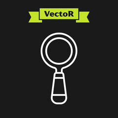 Poster - White line Magnifying glass icon isolated on black background. Search, focus, zoom, business symbol. Vector