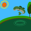 Bass Illustration Jumping out of Pond