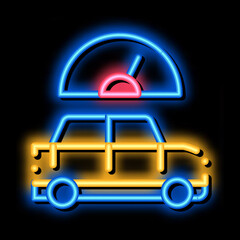 Poster - Car Speedometer neon light sign vector. Glowing bright icon Car Speedometer isometric sign. transparent symbol illustration