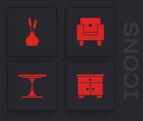 Sticker - Set Furniture nightstand, Vase, Armchair and Round table icon. Vector