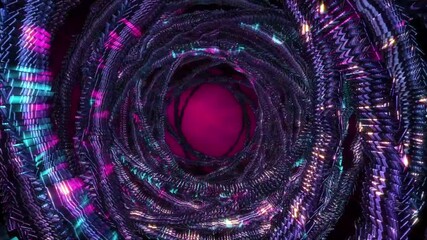 Wall Mural - Abstract background 3D shiny spiral and concentric blue structure moving, fluctuating and glittering in a space