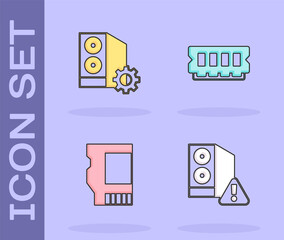 Set Case of computer, , SD card and RAM, random access memory icon. Vector