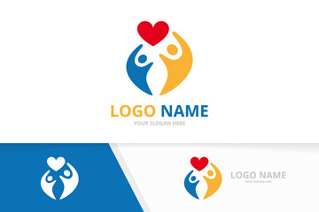 Sticker - Vector heart and family logo combination. Human love logotype design template.