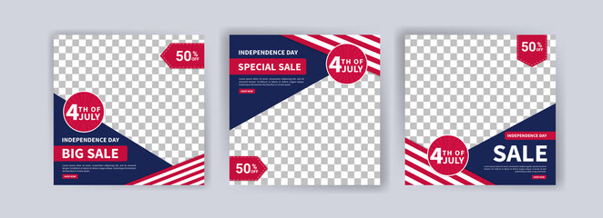 Social media post banner template for US independence day celebration. Banner vector for social media ads, web ads, business messages, discount flyers and big sale banners.